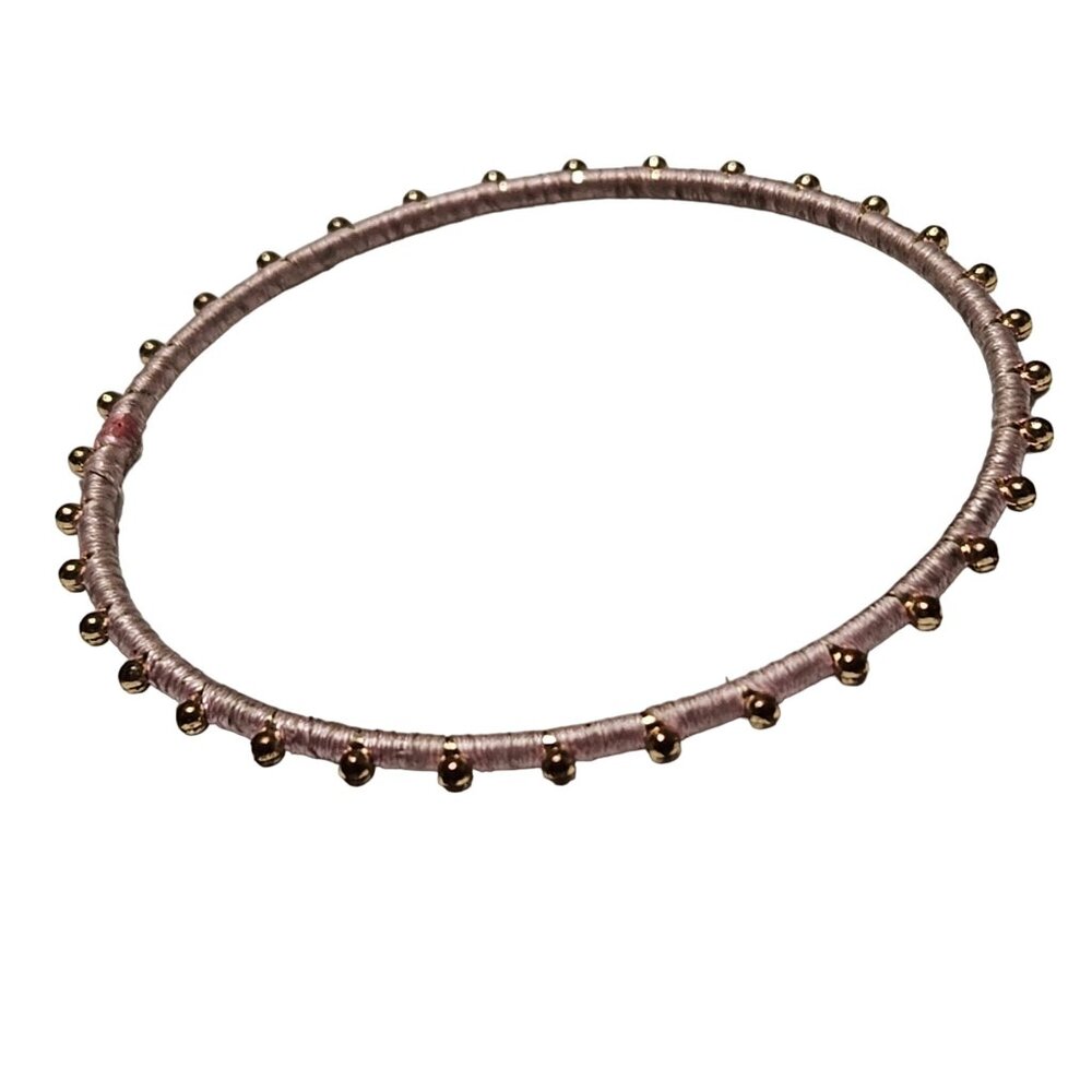 Retro Pink Thread Gold Beaded Bangle Bracelet 80s 90s Fashion Jewelry Women
